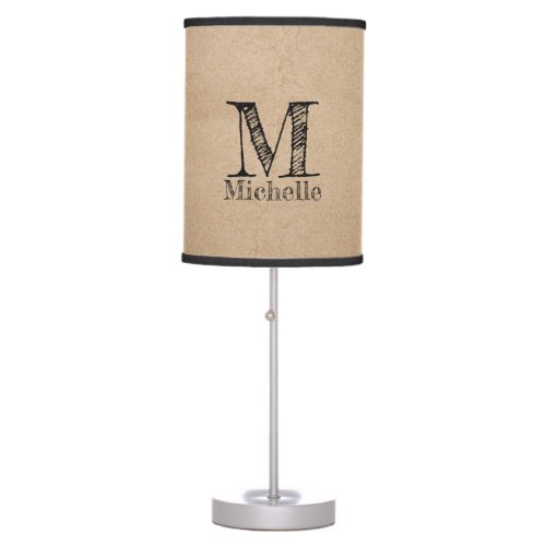 Rustic Kraft Brown Paper Look Monogram Table Lamp