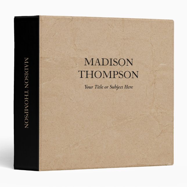 Rustic Kraft Brown Paper Simple Professional 3 Ring Binder (Front/Spine)