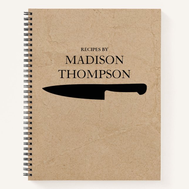 Rustic Kraft Brown Paper Simple Recipes Cookbook  Notebook (Front)