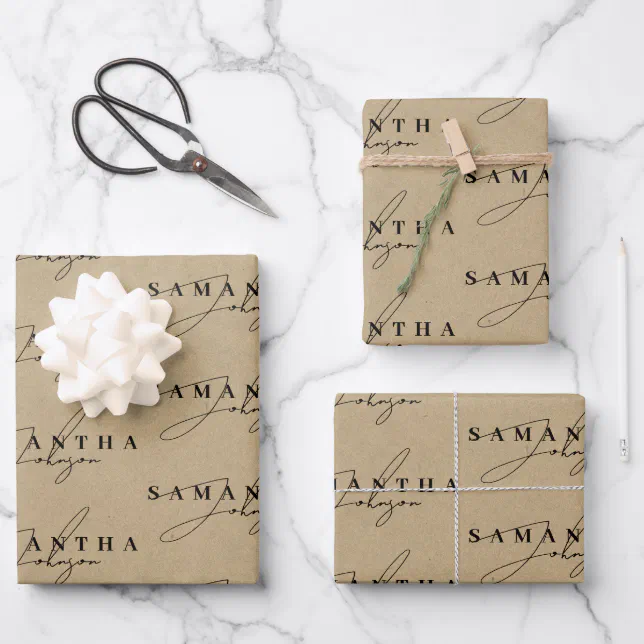 Rustic Kraft Brown Signature Script Wrapping Paper Sheets | Zazzle