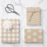 Rustic Kraft Buffalo Plaid Merry Christmas Pattern Wrapping Paper Sheets<br><div class="desc">Rustic modern gift wrap set features three coordinating holiday wrapping paper sheets in a kraft tan brown paper color. Patterns include kraft and white buffalo plaid,  kraft with white script "Merry Christmas" text,  and kraft with white winter snowflakes pattern.</div>