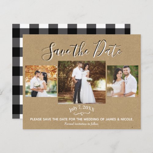 Rustic Kraft Buffalo Plaid Photo Save the Date