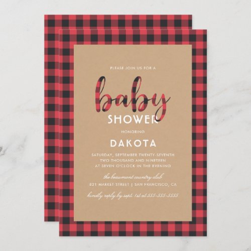 Rustic Kraft & Buffalo Plaid Script Baby Shower Invitation - Create your own Rustic Kraft & Buffalo Plaid Script Baby Shower invitations with these easy-to-use templates designed by Eugene Designs.