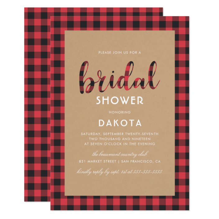 Rustic Kraft Buffalo Plaid Script Bridal Shower Invitation Zazzle Com