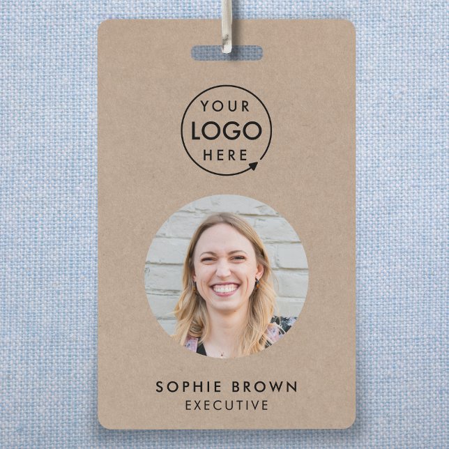 Rustic Kraft Business ID | Minimalist Employee QR Badge (Rustic Kraft company branded staff ID badges for business networking & employee identification.)