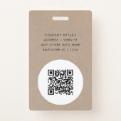 Rustic Kraft Business ID | Minimalist Employee QR Badge (Back)