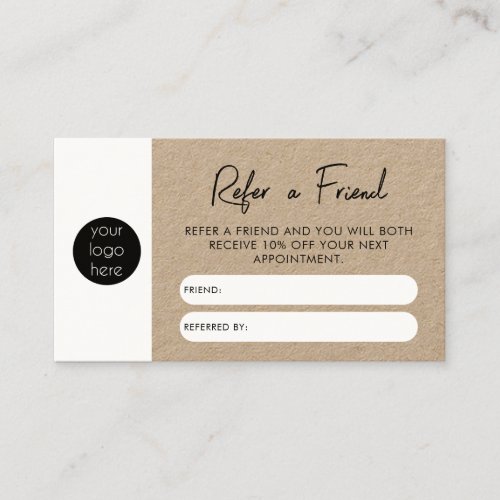 Rustic Kraft Business Refer A Friend Referral Card