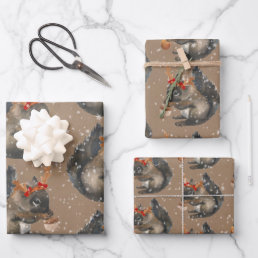 Rustic Kraft Busy Squirrels Cracking Holiday Nuts Wrapping Paper Sheets