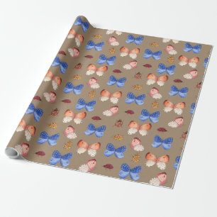 Rustic Kraft Butterflies & Lady Bugs Holiday Wrapping Paper