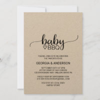 Rustic Kraft Calligraphy Baby BBQ Invitation