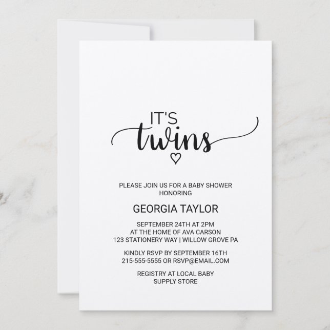 Rustic Kraft Calligraphy Twins Baby Shower Invitation (Front)