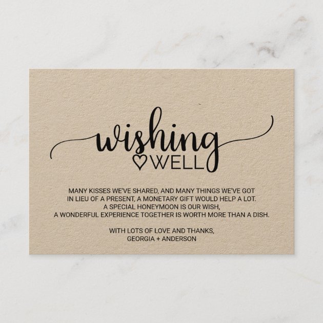 Rustic Kraft Calligraphy Wedding Wishing Well Enclosure Card