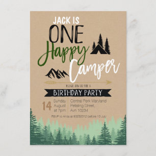 Rustic Kraft Camper Birthday Camping Party Invitation