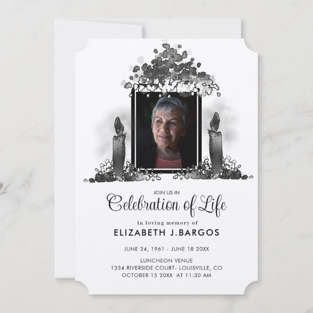 Rustic Kraft Candles Photo Celebration of Life Invitation (Front)