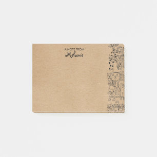 Rustic Kraft Cats Illustration Personalised Post-it Notes