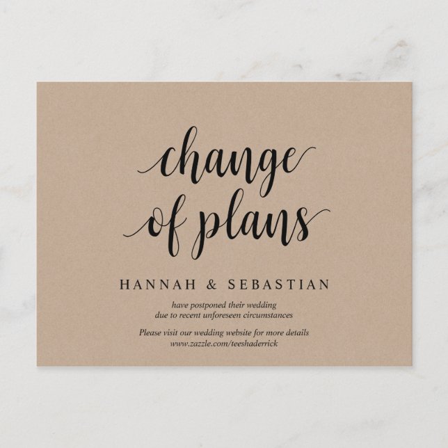 Rustic Kraft, Change of plans, wedding postponed Postcard (Front)