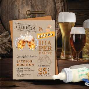 Rustic Kraft Cheers & Beers Diaper Party Invitation