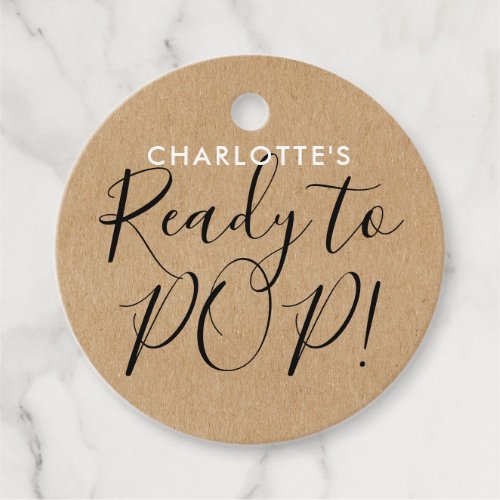 Rustic Kraft Chic Script Ready to Pop Baby Shower Favor Tags