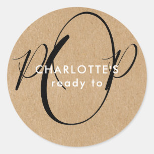 Rustic Kraft Chic Script Ready to Pop Classic Round Sticker
