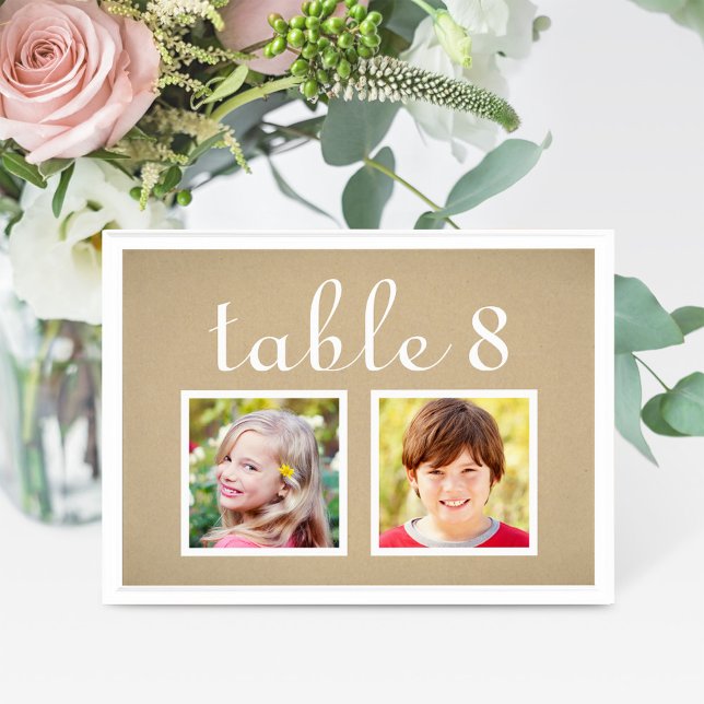 Rustic Kraft Childhood Photo Table Number Card (Creator Uploaded)