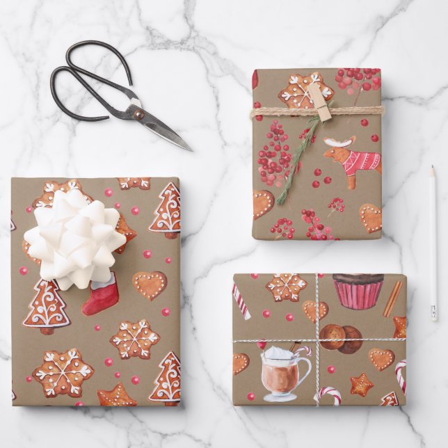Rustic Kraft Christmas Baking Cookies And Cupcakes Wrapping Paper Sheets (Front)