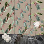 Rustic Kraft Christmas Floral Holly Red Berries Wrapping Paper Sheets<br><div class="desc">A holiday wrapping paper featuring watercolour-painted holly and berries in three different patterns.</div>
