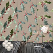 Rustic Kraft Florals & Silver Handwriting Wrapping Paper Sheets