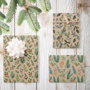 Rustic Kraft Christmas Floral Wrapping Paper Sheets