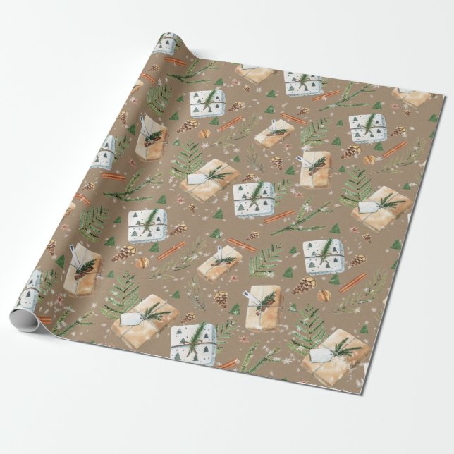 Rustic Kraft Christmas Holiday Gift Packages Wrapping Paper (Unrolled)