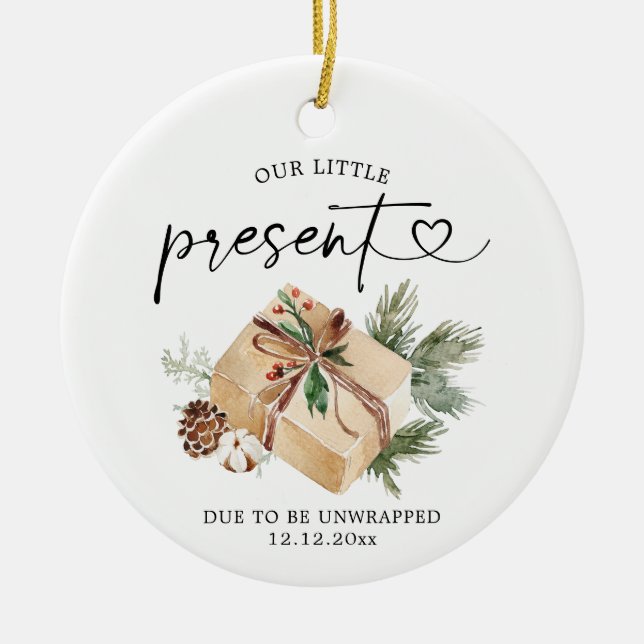 Rustic Kraft Christmas Pregnancy Announcement Gift Ceramic Ornament (Front)