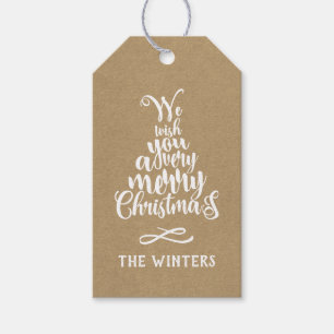 Rustic Kraft Christmas Tree Lettering Holiday Gift Tags