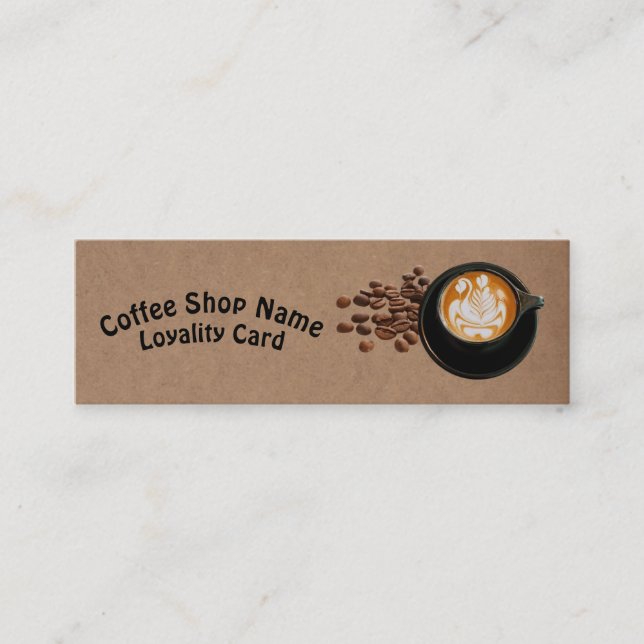 Rustic Kraft Coffee Cups Coffee Beans Mini Business Card (Front)
