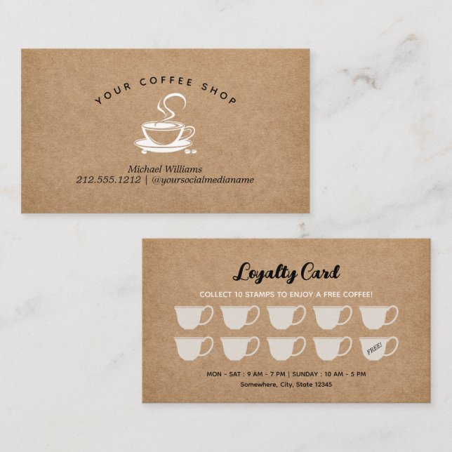Rustic Kraft Coffee Cups Coffee Loyalty Card (Front/Back)