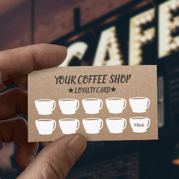 Rustic Kraft Coffee Cups Coffee Loyalty Cards by cardfactory at Zazzle