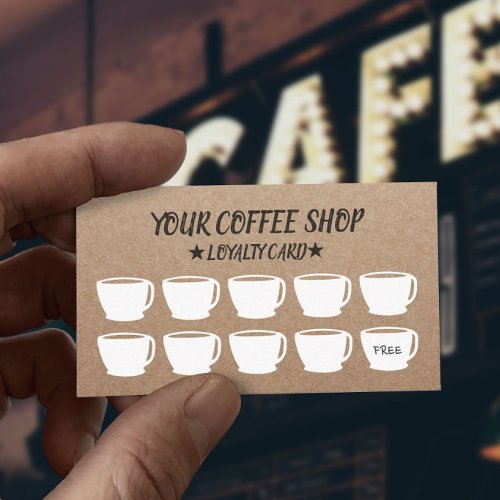 Rustic Kraft Coffee Cups Coffee Loyalty Cards