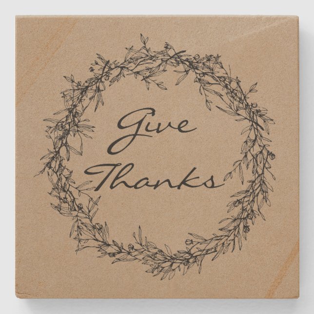 Rustic Kraft Colored Give Thanks Stone Coaster (Front)