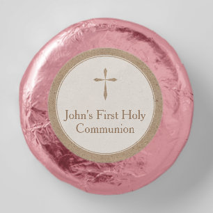 Rustic Kraft Cross Religious Personalized Favor, Dipped Oreo Cookie Favors