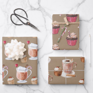 Rustic Kraft Cupcakes Cocoa & Lattes Wrapping Paper Sheets