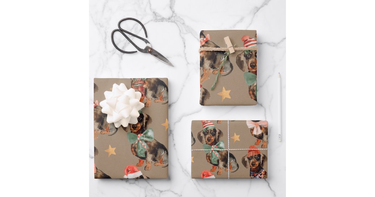 Rustic Kraft Dachshunds Christmas Party Wrapping Paper Sheets Zazzle