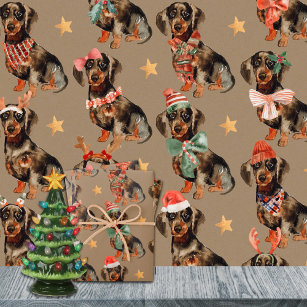 Rustic Kraft Dachshunds Christmas Party Wrapping Paper Sheets