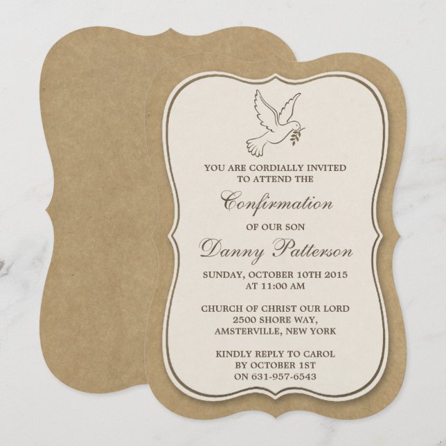 Rustic Kraft Dove Holy Communion Or Confirmation Invitation (Front/Back)