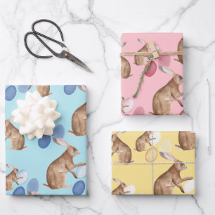 Rustic Kraft Easter Bunnies Share Easter Egg Hunt Wrapping Paper Sheets