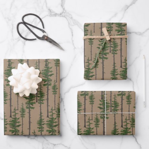 Rustic Kraft Eastern Pine Green Woodland Forest Wrapping Paper Sheets