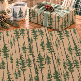Rustic Kraft Eastern Pine Green Woodland Forest Wrapping Paper Sheets