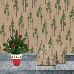 Rustic Kraft Eastern Pine Tree Woodland Forest Wrapping Paper Sheets