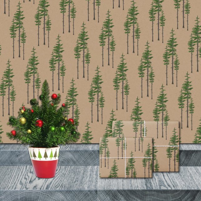 Rustic Kraft Eastern Pine Tree Woodland Forest Wrapping Paper Sheets (Rustic Kraft Eastern Pine Tree Woodland Forest Christmas Holiday Gift Wrapping Paper Sheets Trio)