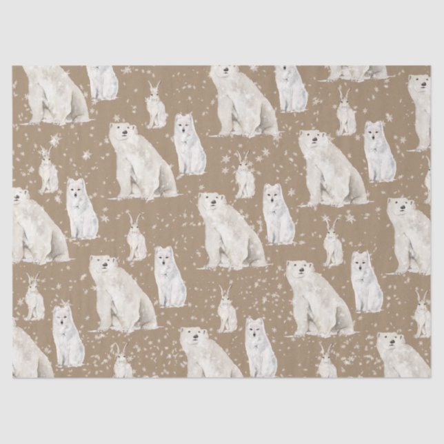 Rustic Kraft Elegant Arctic Winter Snowy Animals Tissue Paper (Front)