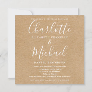 Rustic Kraft Elegant Script All In One Wedding Invitation