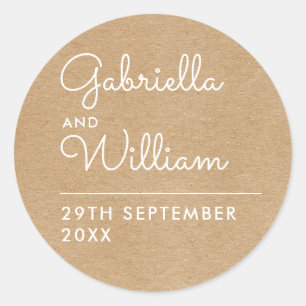 Rustic Kraft Elegant Script Favor Classic Round Sticker
