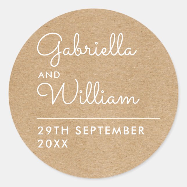 Rustic Kraft Elegant Script Favor Classic Round Sticker (Front)